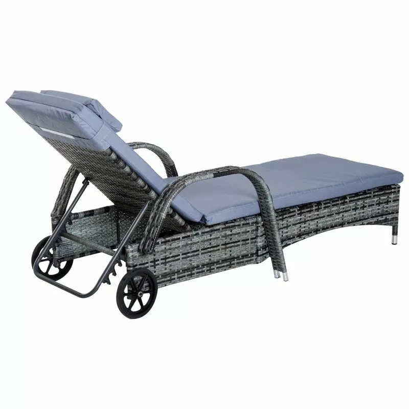 200CM LONG RECLINING SUN LOUNGER SET WITH CUSHIONS AND TABLE