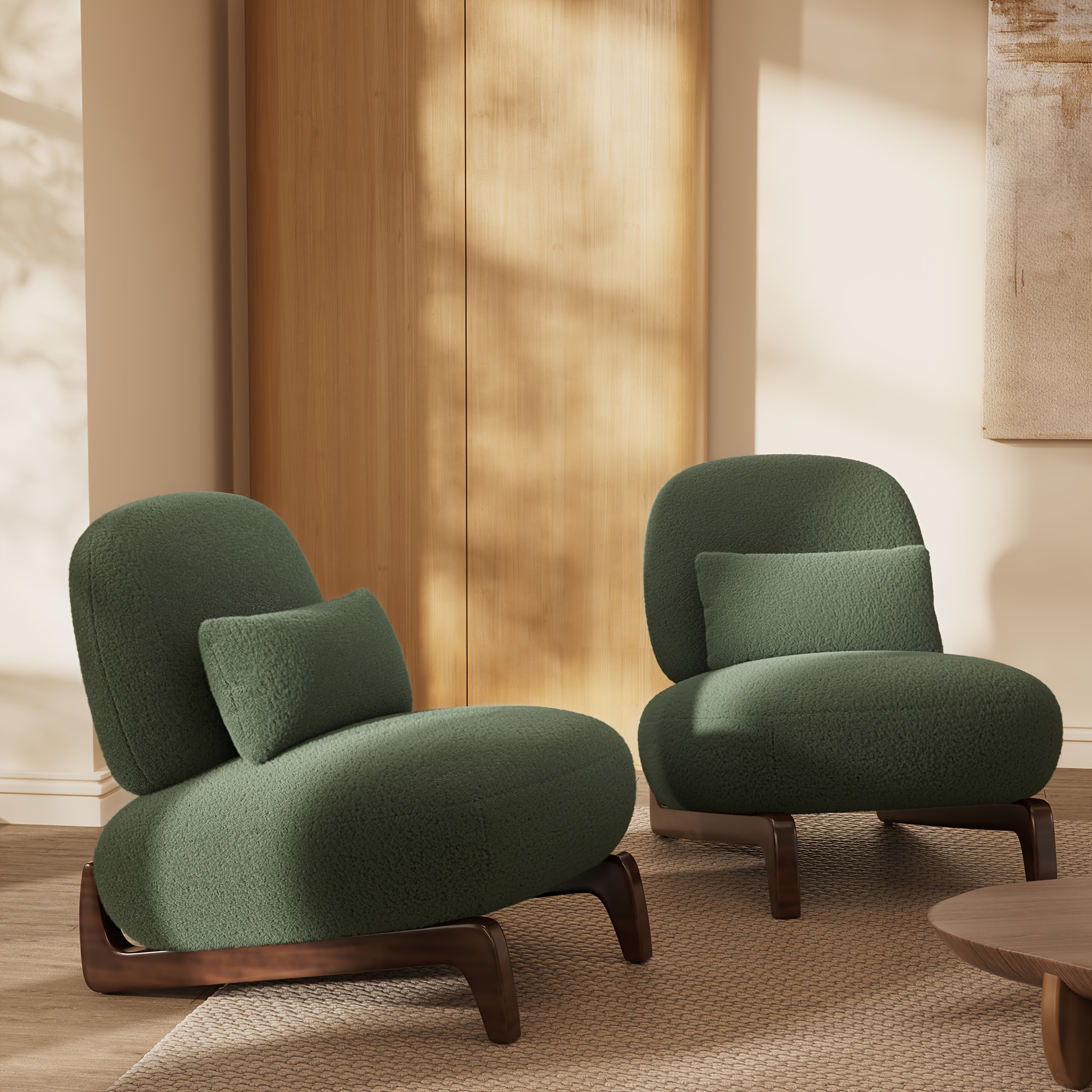 Morden Fort Cloud Loop Chair - Modern style single chair set of 2, armless reading chair with thick cushion and comfortable lumbar pillow, sturdy slanted wooden legs, suitable for living room, lounge, bedroom - Black, Green, White, MORDEN FORT