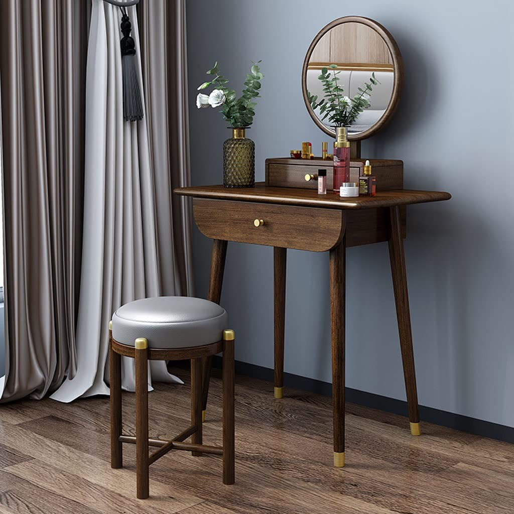 Bedroom Table Vanity Desk Set Wooden Dresser Ladies Dresser with Stool, Drawer, Mirror Dresser Desk