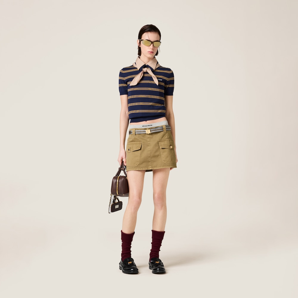 Striped cashmere and silk polo sweater