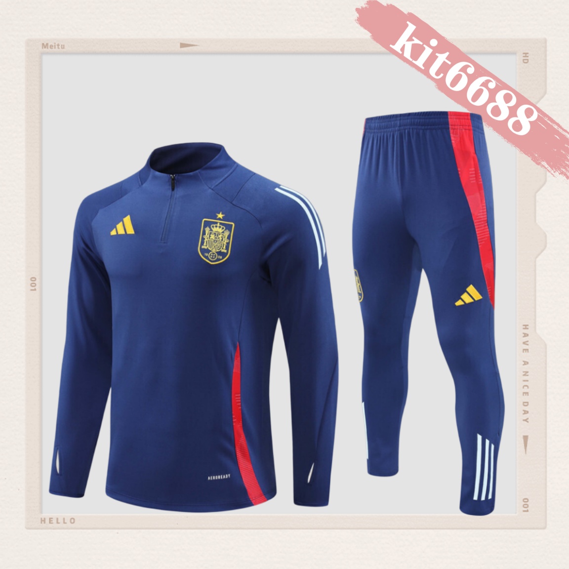 24/25 Spain royal blue Half Zip Training Kit (Adult Kids Kit)
