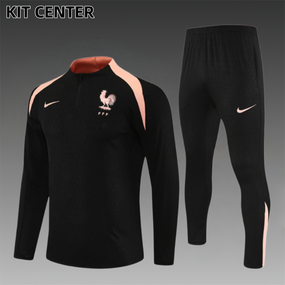 25/26 France black Half-Zip Training Kits (Adult Kids kit)