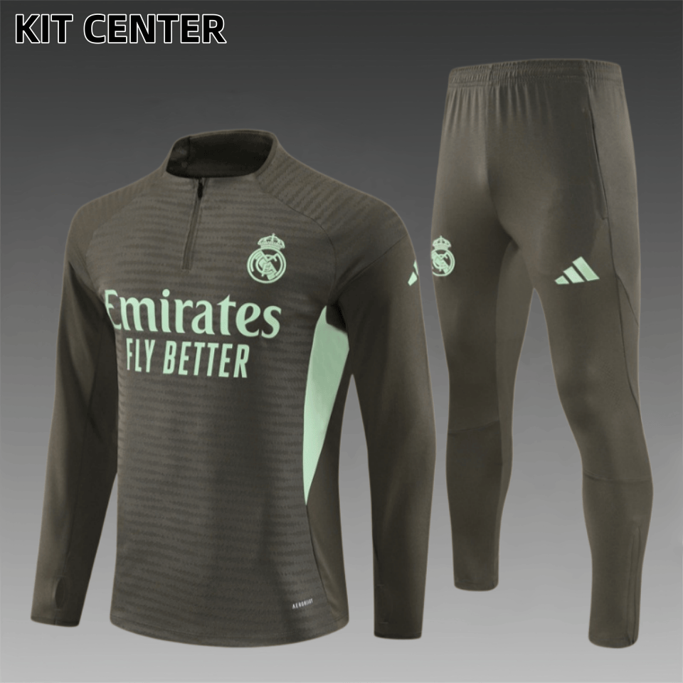 25/26 Real Madrid khaki Half Zip Training Kit (Adult Kids Kit)