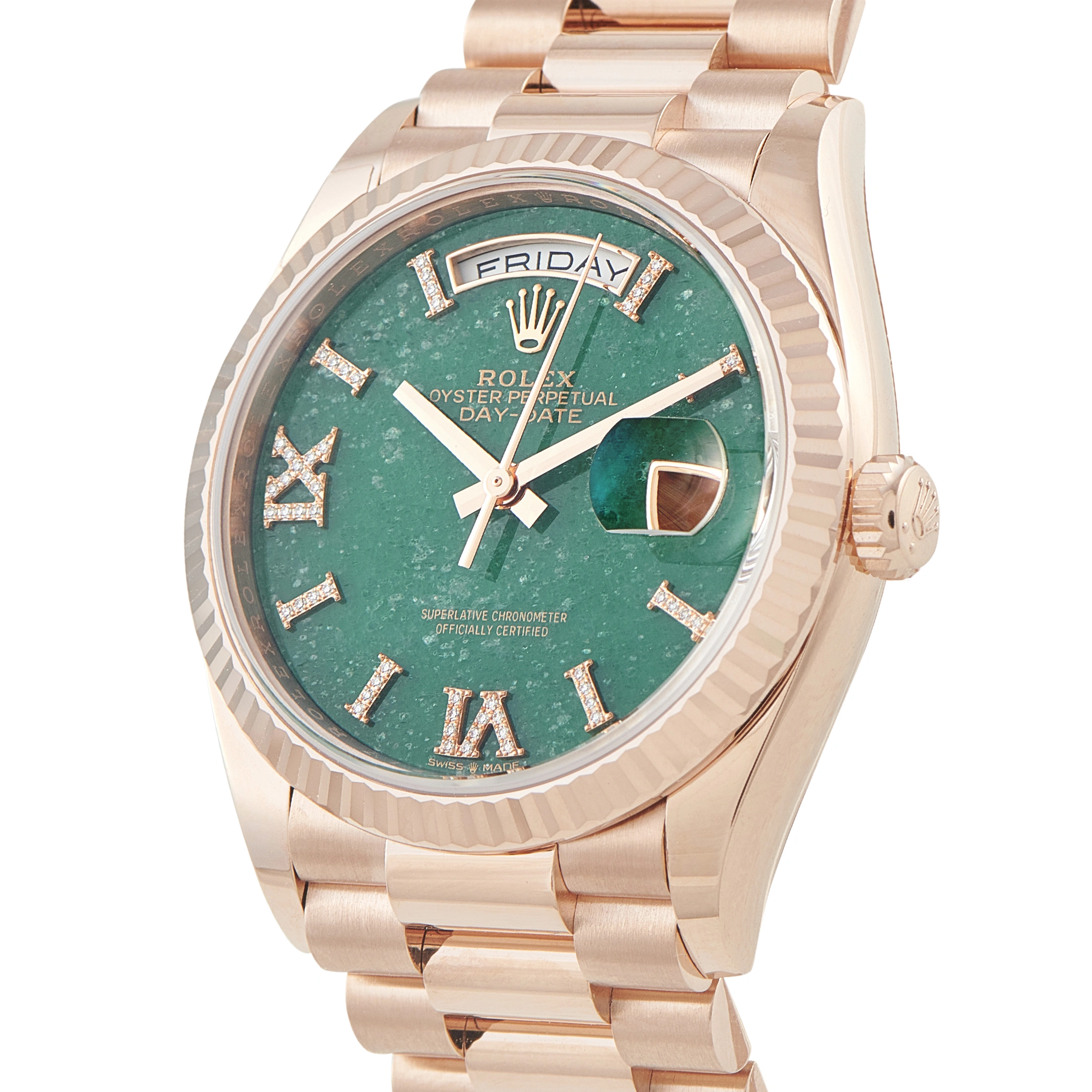 RolexDay-Date Green Aventurine Dial 18K Everose Gold President Watch 128235