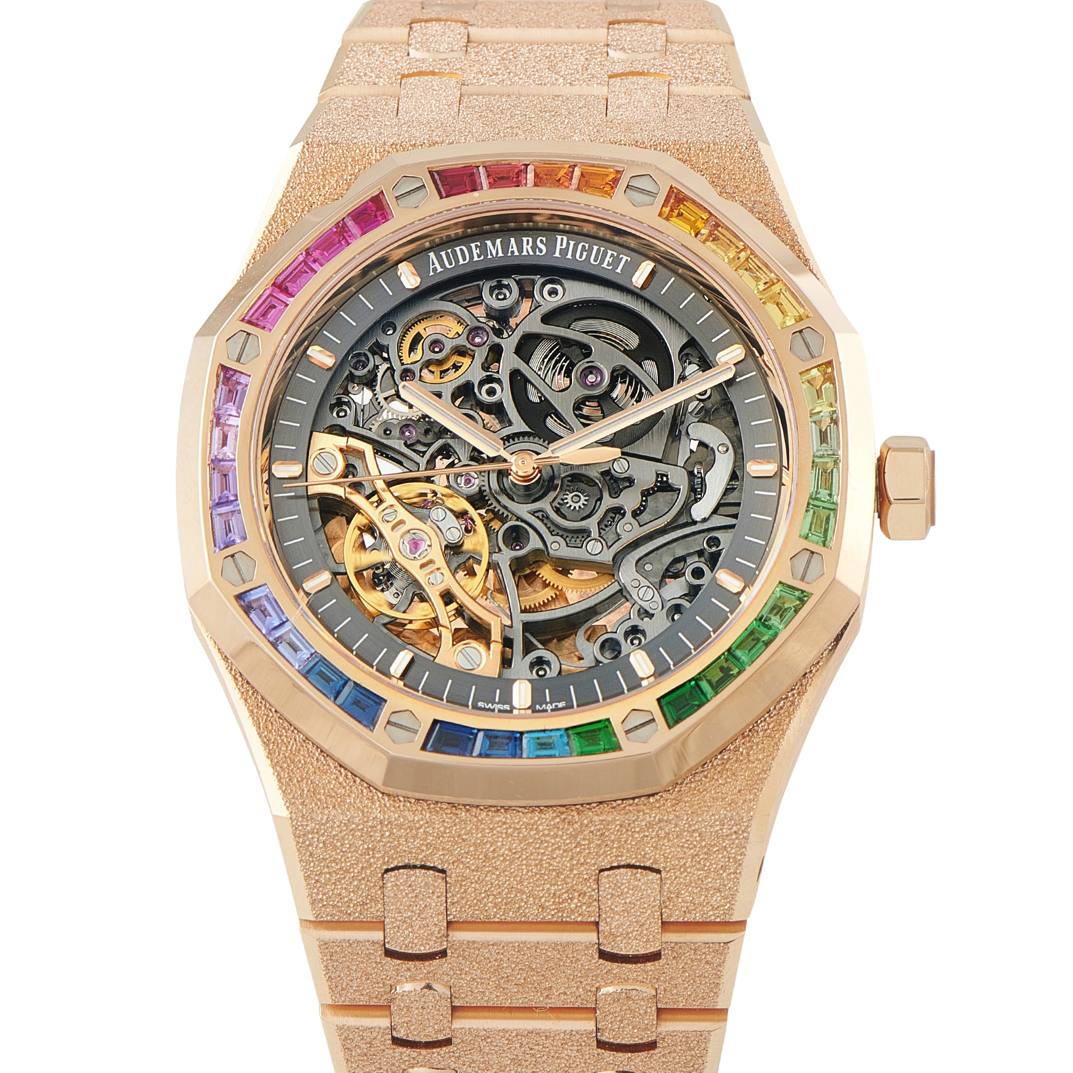 Audemars PiguetRoyal Oak Double Balance Wheel Openworked Frosted Pink Gold Watch 15412OR.YG.1224OR.01-B