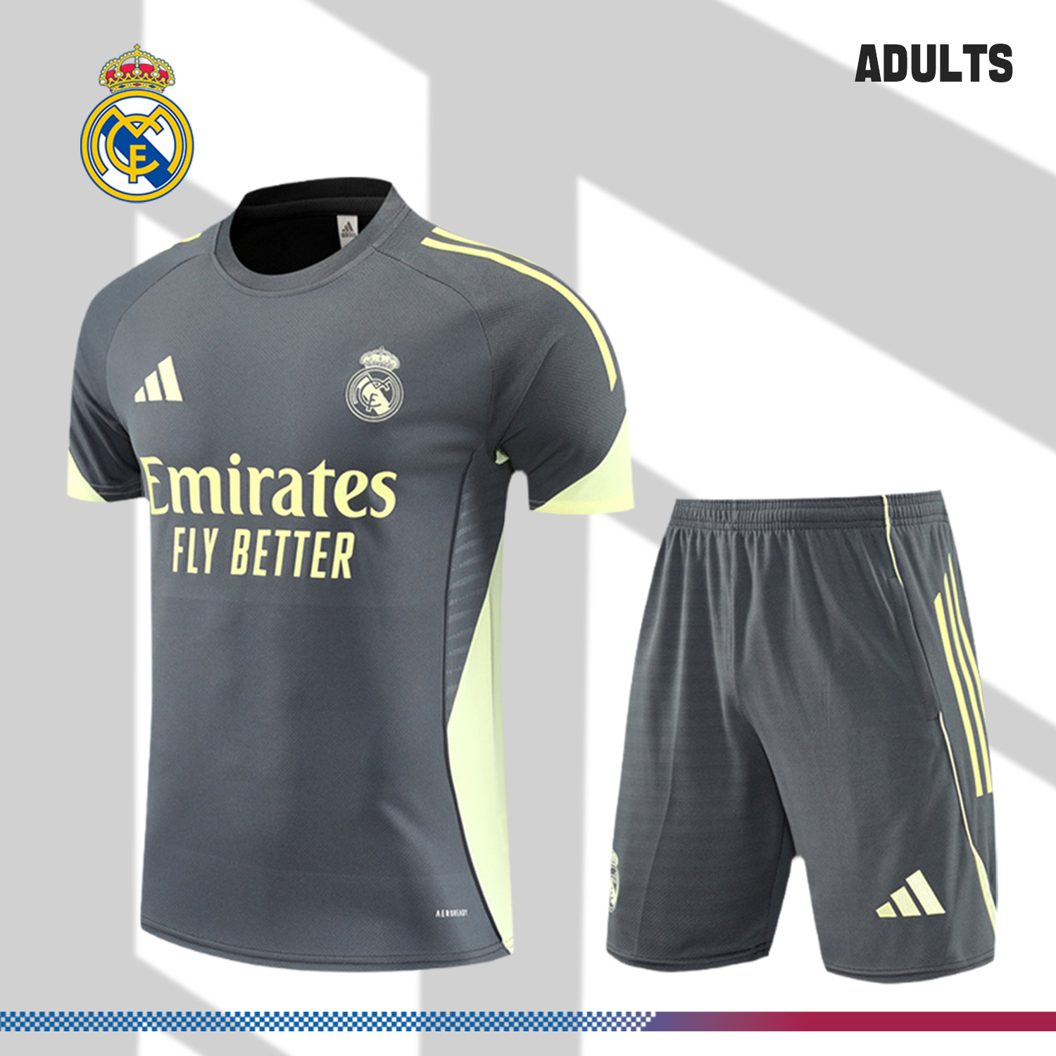 2025/2026 Real Madrid Grey Adult Short Sleeve Training Suit (Adult Kit)