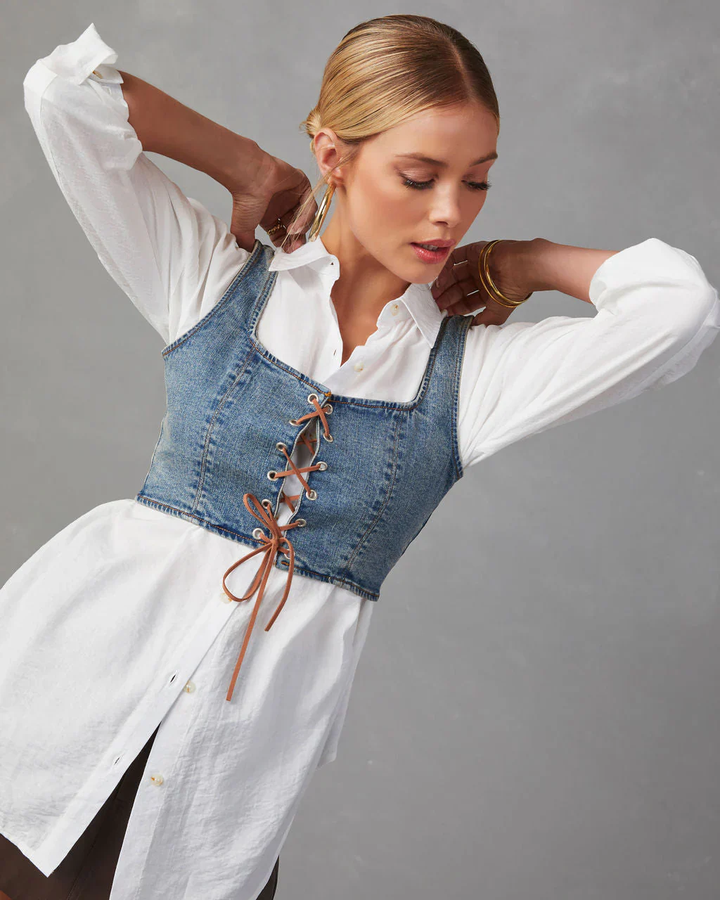 Allyson Lace Up Denim Crop Top