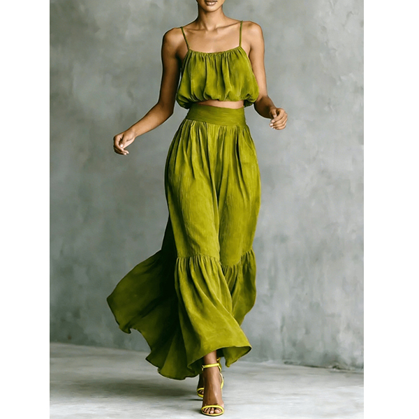 CROP CAMI-TOP EN MAXI-ROK TWEEDELIGE SET
