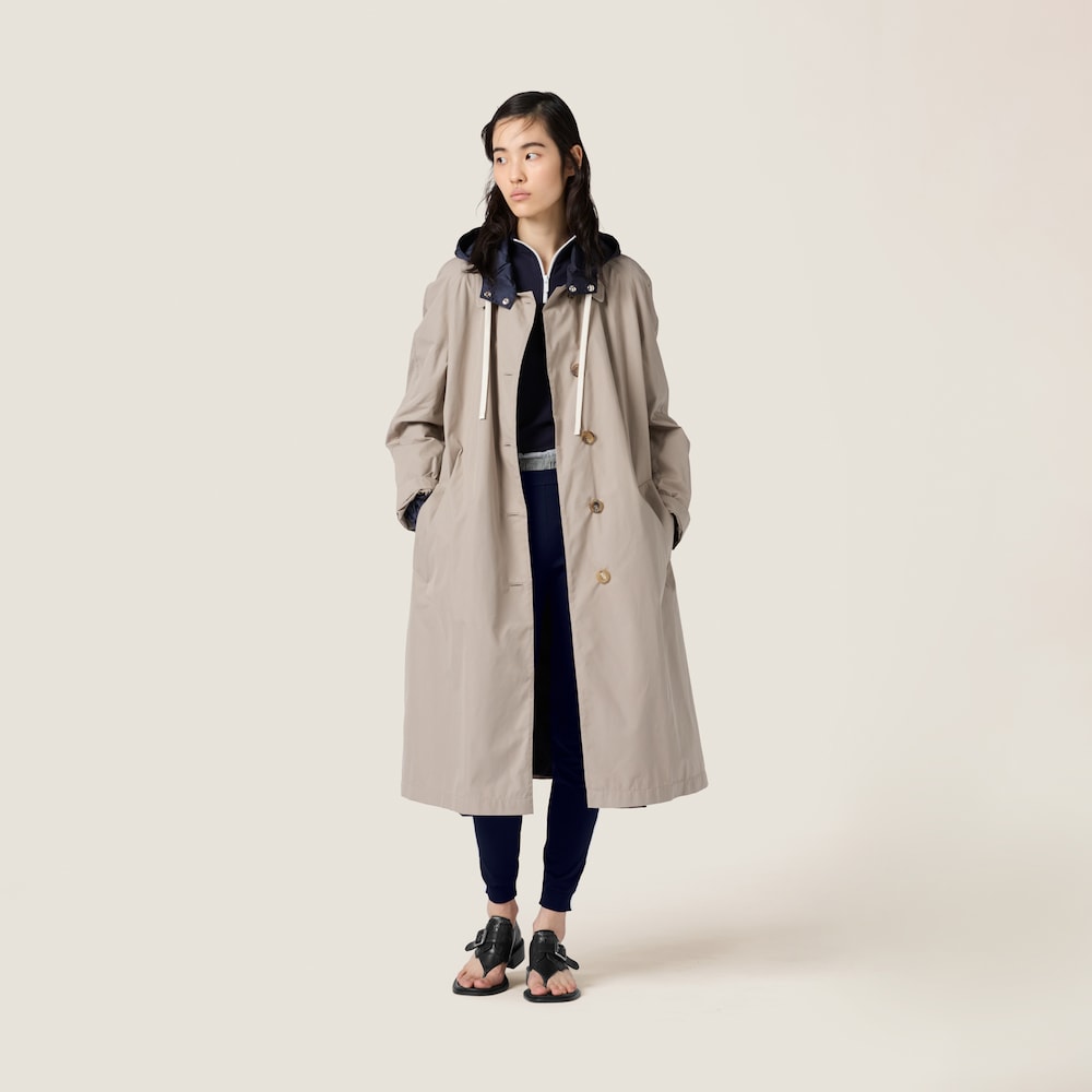 Reversible single-breasted Panama cotton and technical Pongé coat