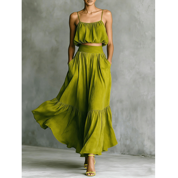 CROP CAMI-TOP EN MAXI-ROK TWEEDELIGE SET