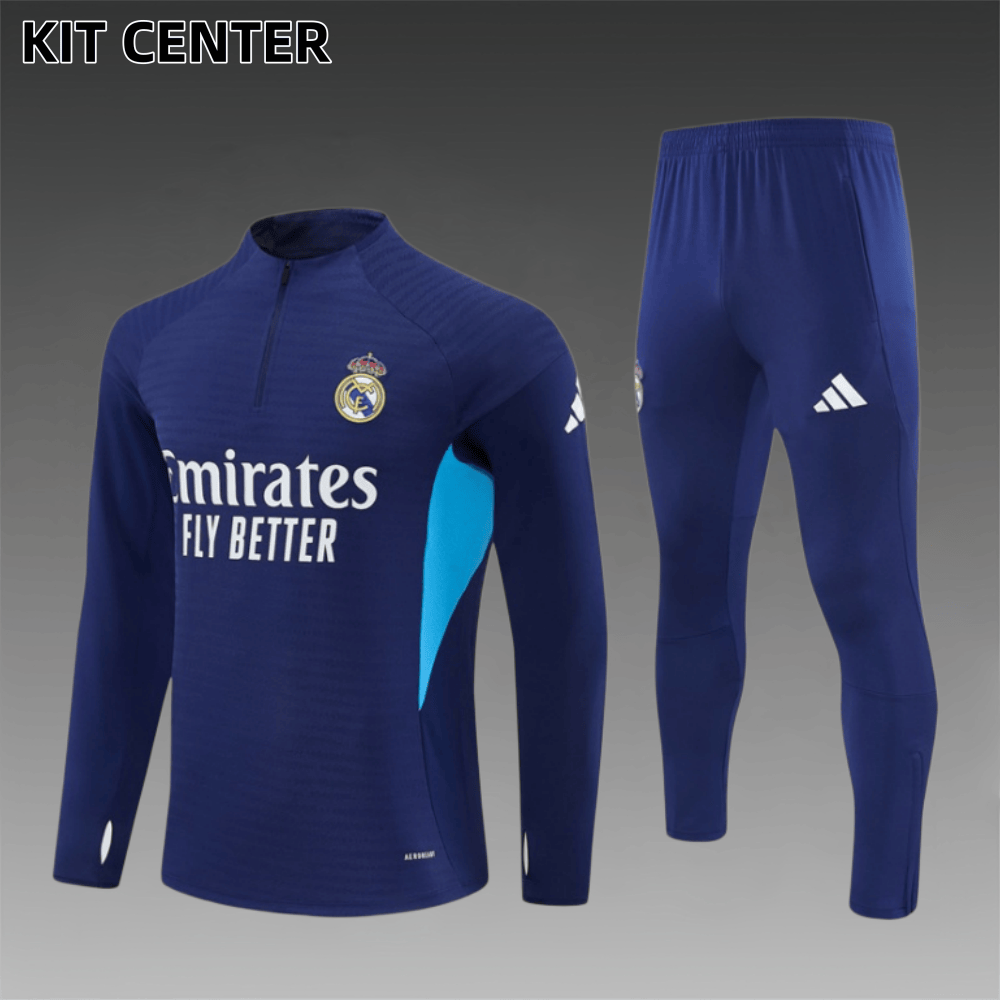 25/26 Real Madrid blue Half Zip Training Kit (Adult Kids Kit)