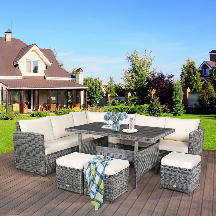Stefanie Polyethylene (PE) Wicker 9 - Person Seating Group with Cushions