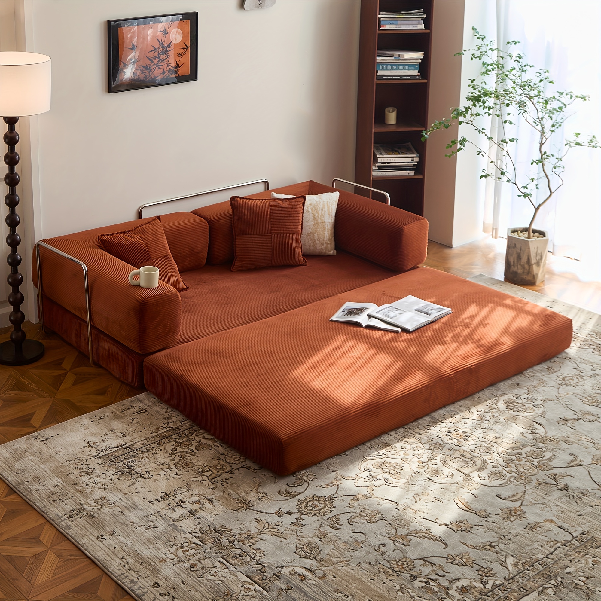 Folding modular sofa bed, convertible floor sofa, leisure sofa bed, corduroy folding mattress, leisure sofa, sofa for living room and bedroom, no-installation fixed shape frame