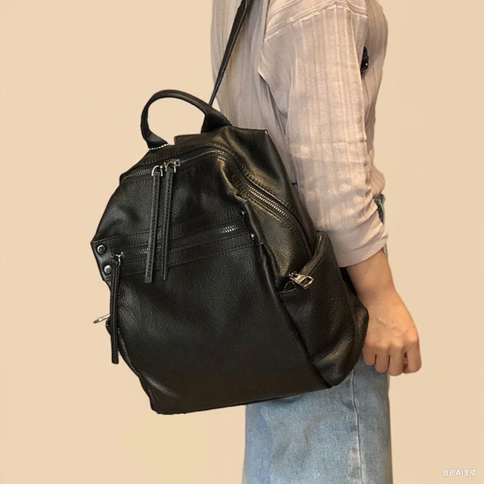 Pebbled Leather Convertible Backpack