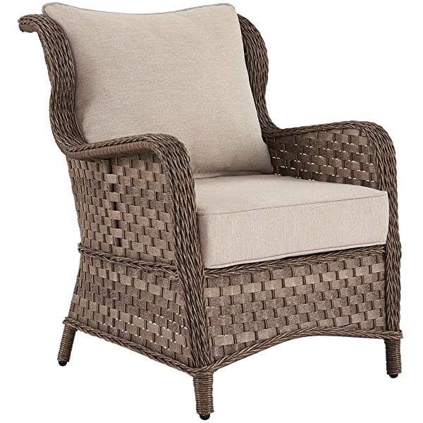 Signature Design by Ashley Clear Ridge Outdoor Wicker Patio Lounge Chair, Set of 2, Light Brown