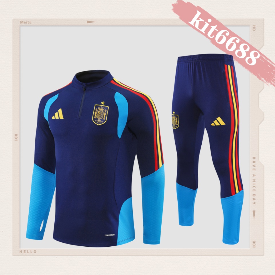 26/27 Spain royal blue Half Zip Training Kit (Adult Kids Kit)