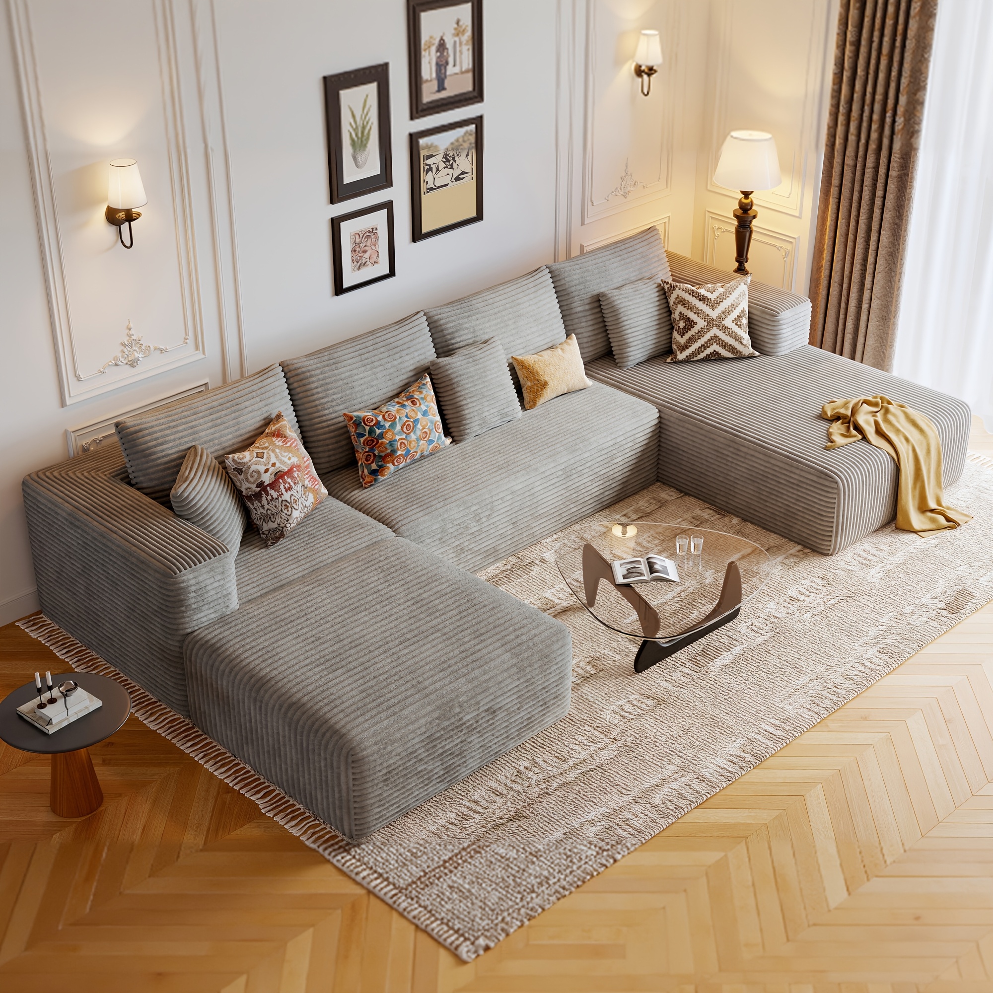 Cloud-shaped corner sofa, modern oversized U-shaped frameless four-seater deep cushion modular sofa set, suitable for the living room and requires no assembly