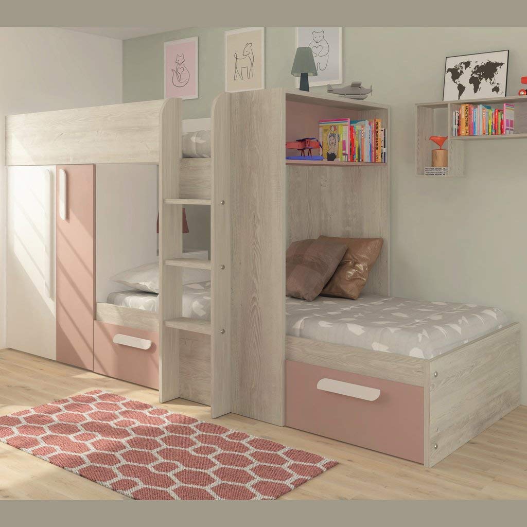 Trasman Barca Pink Bunk Bed with Wardrobe & Storage