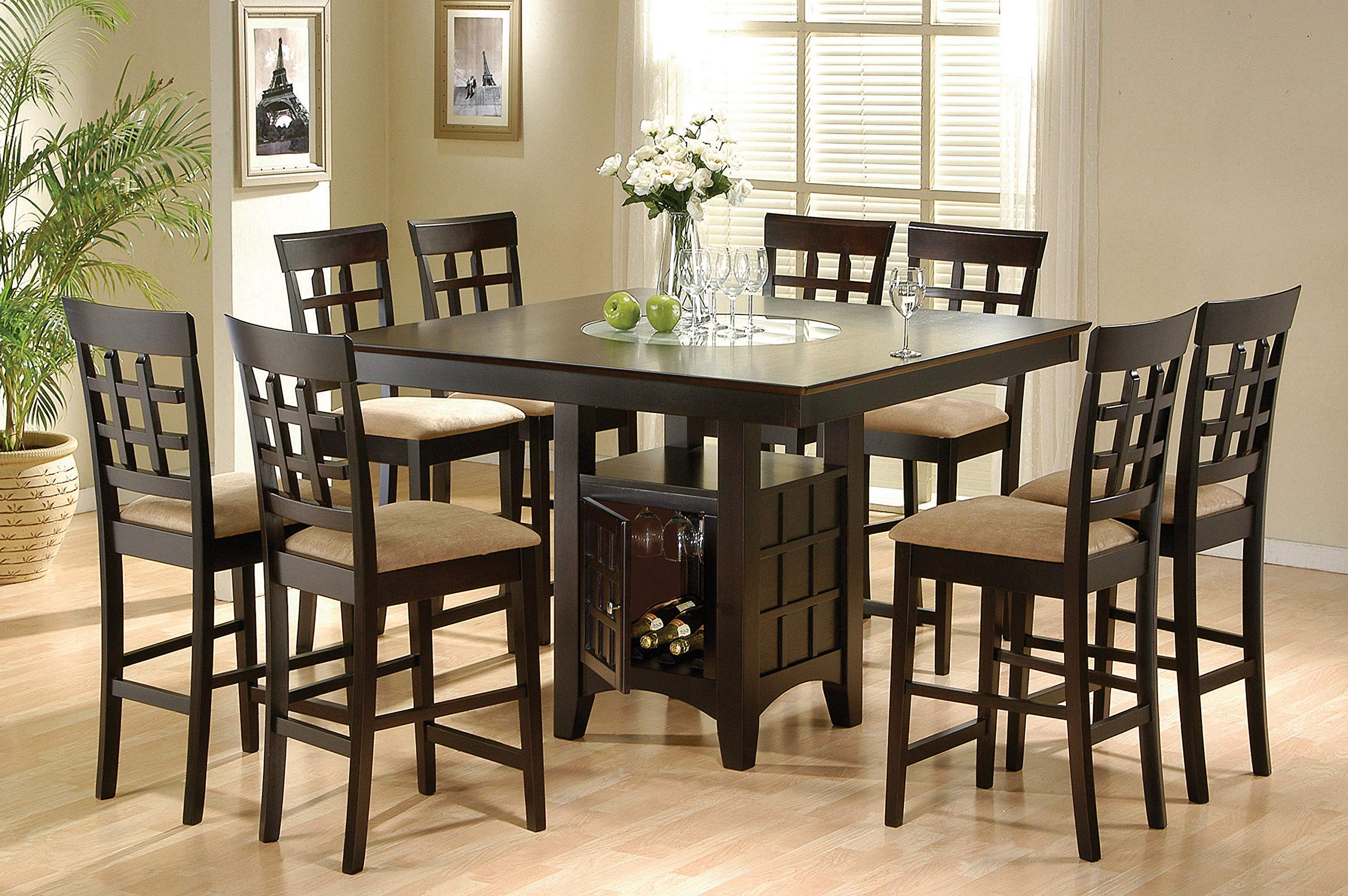 9 Piece Counter Height Storage Dining Table with Lazy Susan & Chair Set