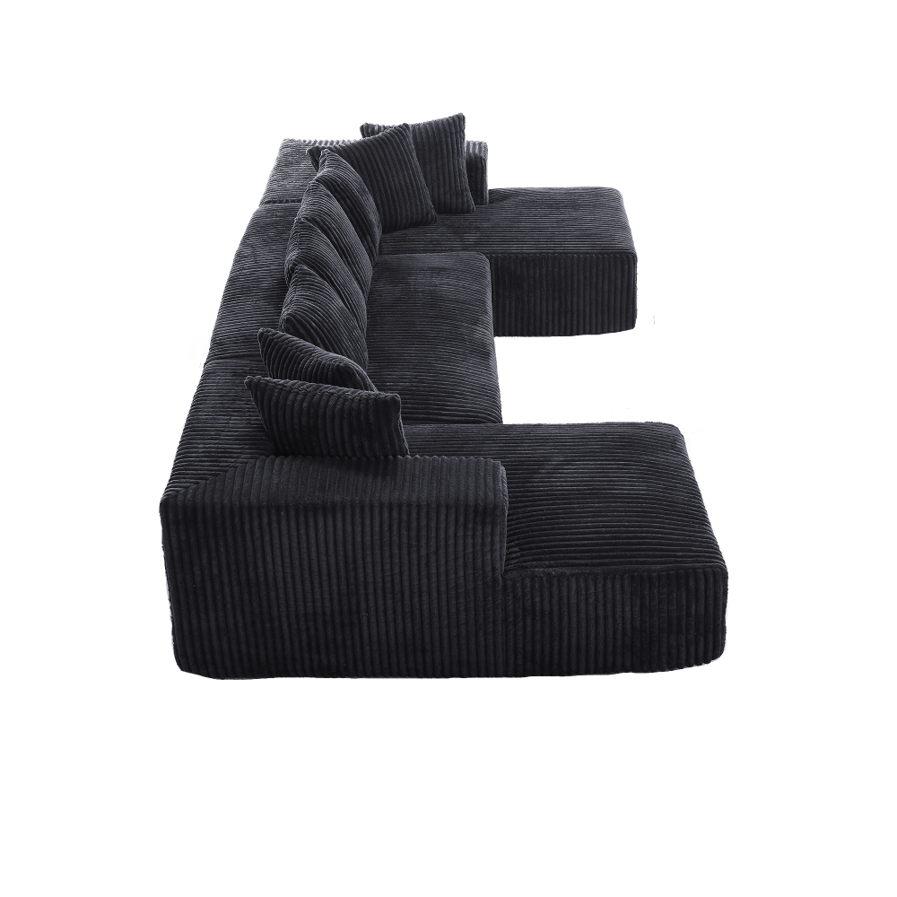 130inch Modular U-Shaped Sofa with Chaise Lounge - 4-Seater Reversible L-Shaped Sofa, Striped Corduroy Fabric (Black), No Assembly Required, Configurable Layout, Suitable for Large Living Rooms and Bedrooms - Soft and Comfortable