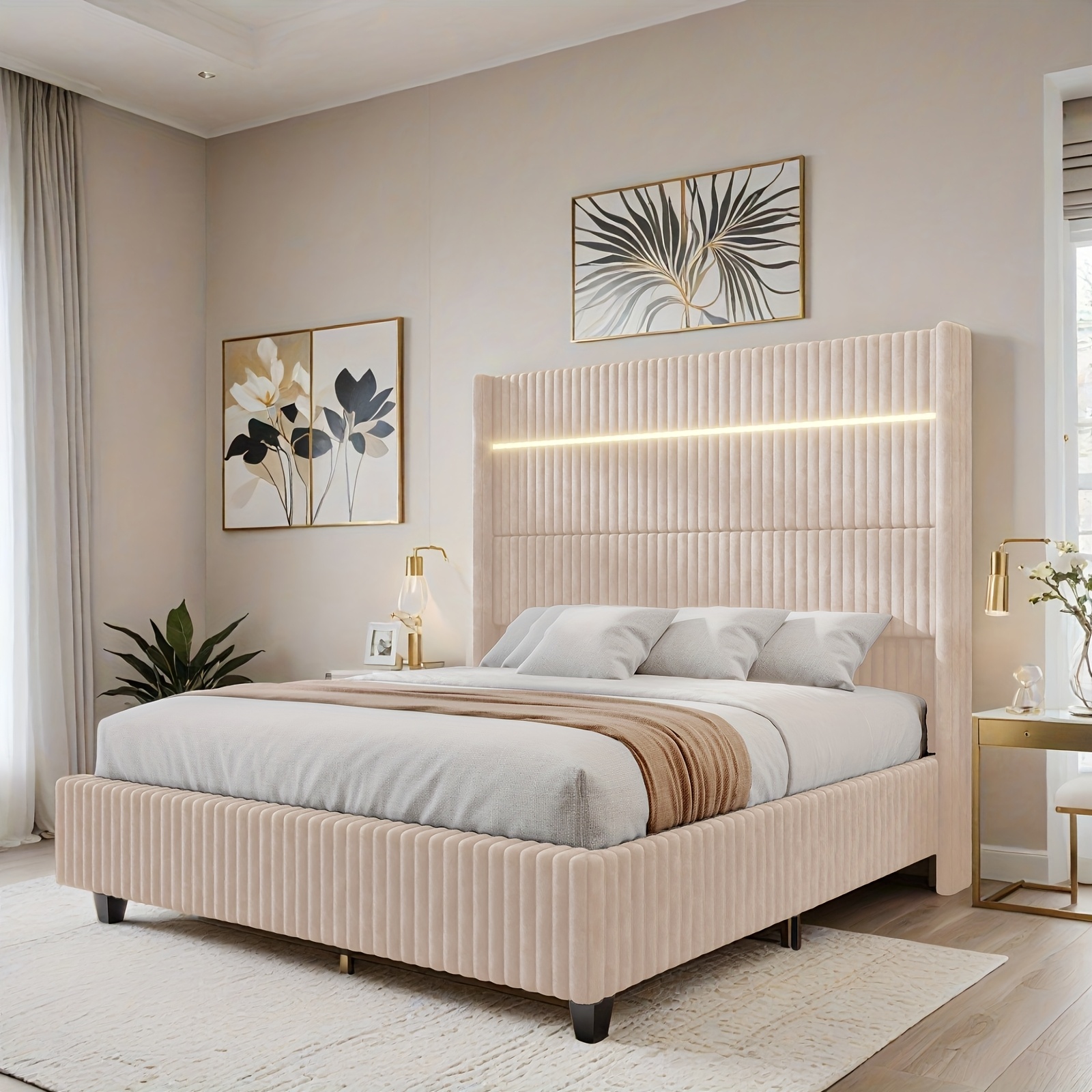 LUXOAK Queen/King Size LED Bedside Lamp Bed Frame| 60