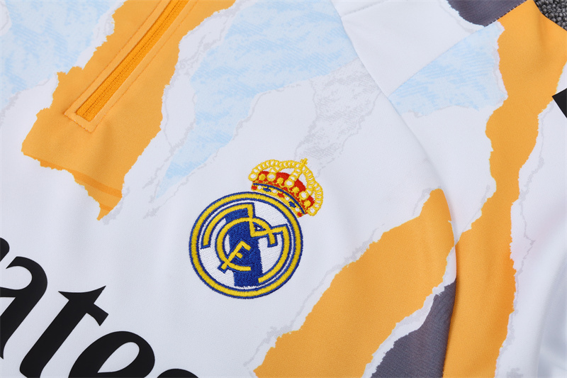 2024/2025 Real Madrid yellow and white adult half-zip training suit (Adult Kit)