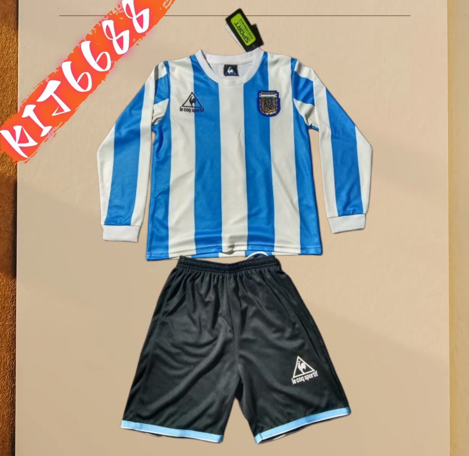 1998 Argentina home Retro long sleeves Football Shirt ( Kids Kit )