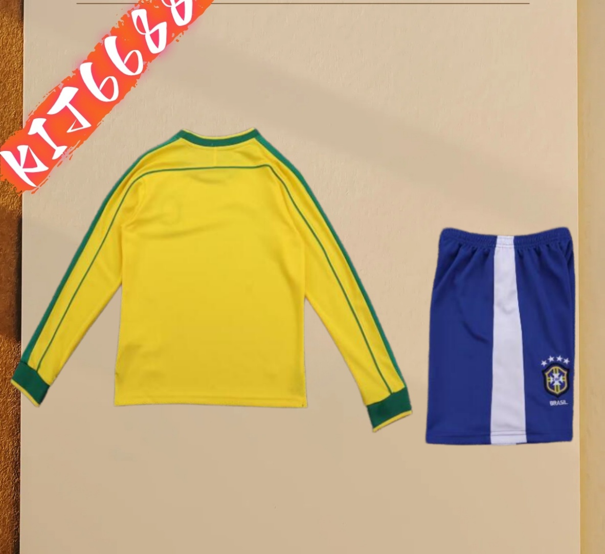 1998 Brazil home Retro long sleeves Kids Kit