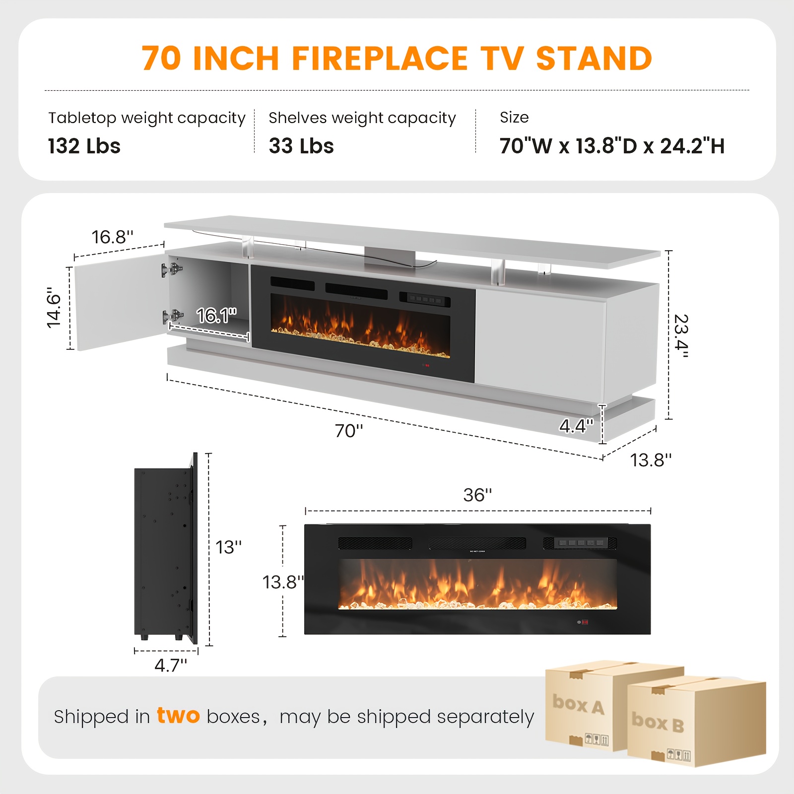 Fireplace TV Stand, 36