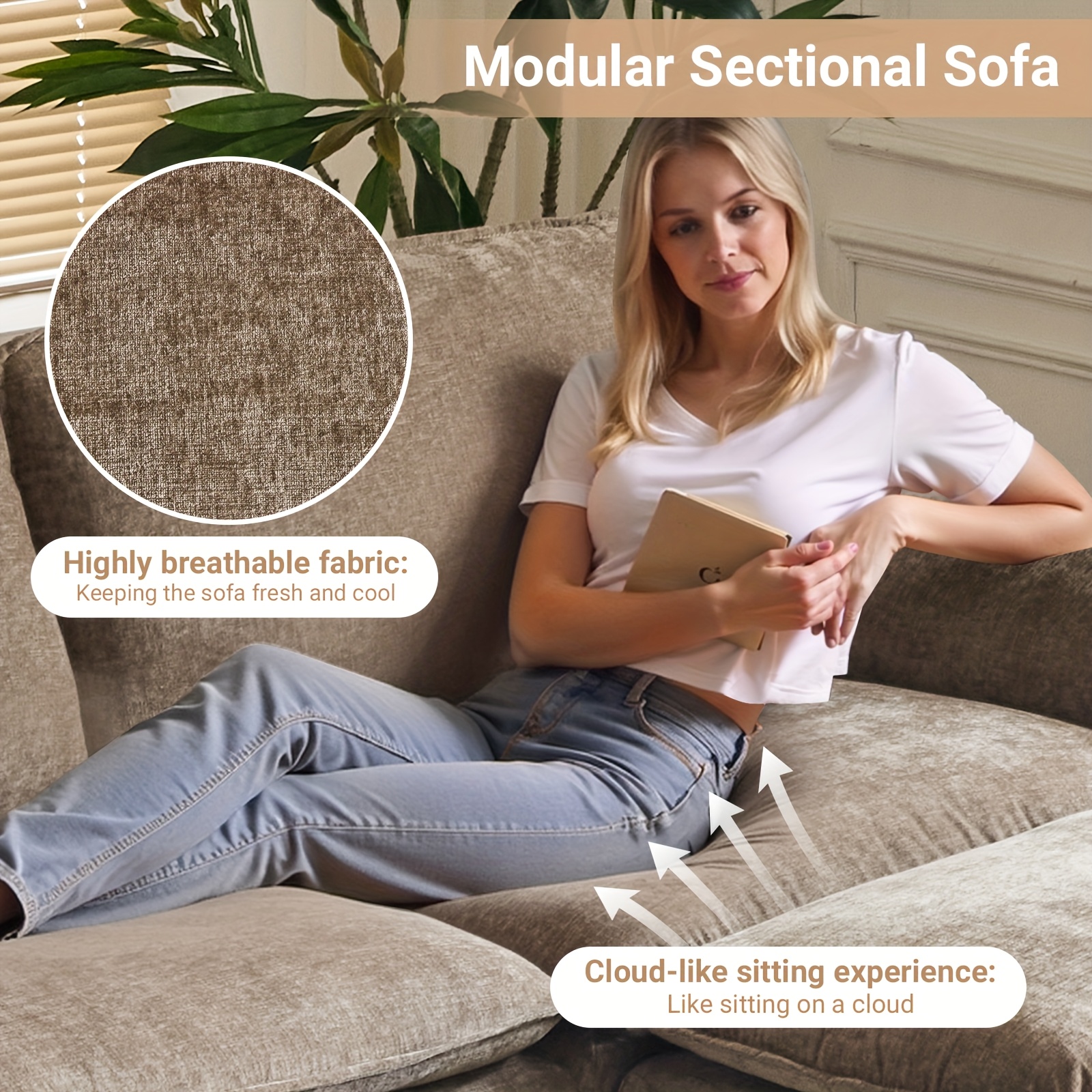 Double-layer modular sofa in chenille teddy velvet