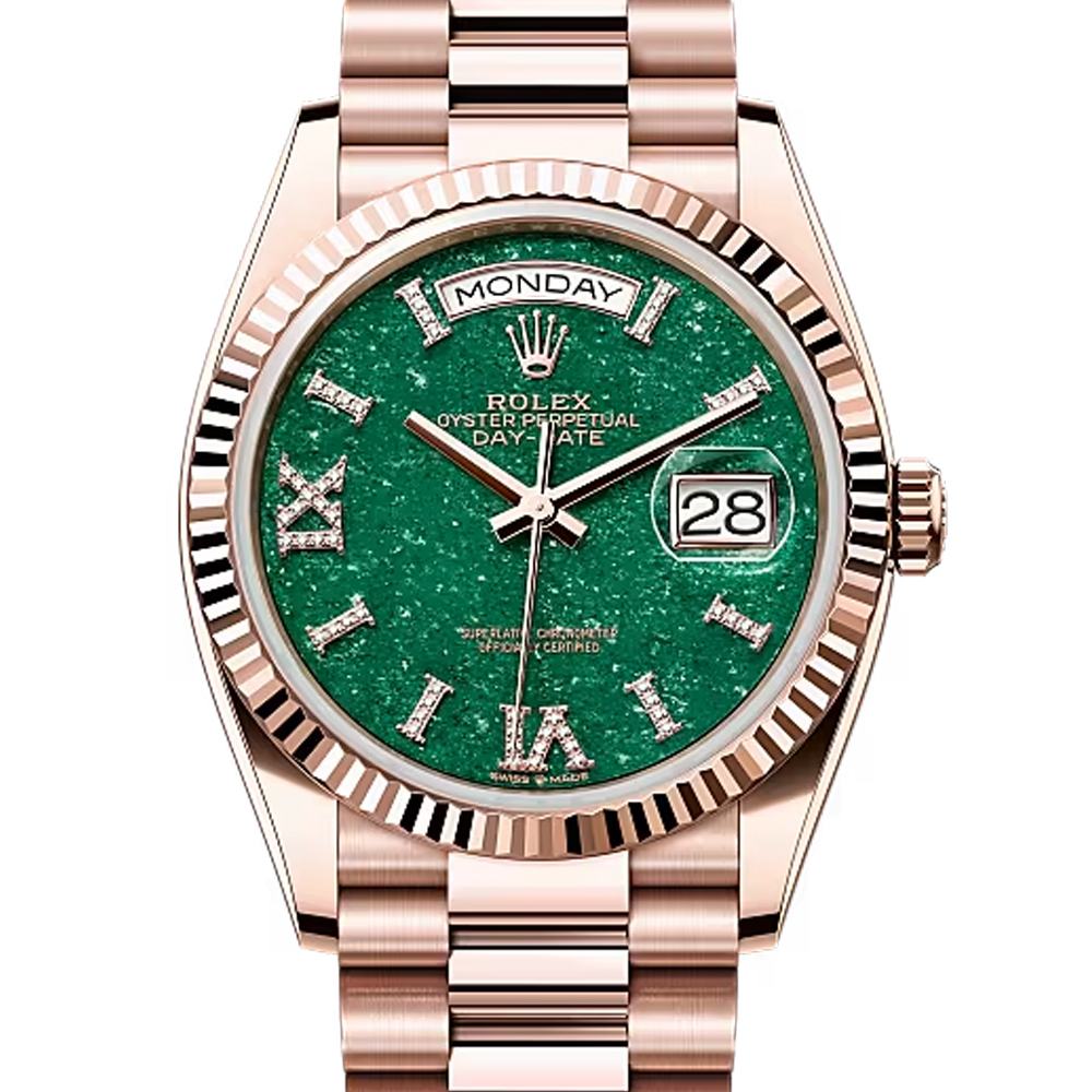RolexDay-Date 36 Aventurine Diamond Dial Everose Gold President Watch 128235