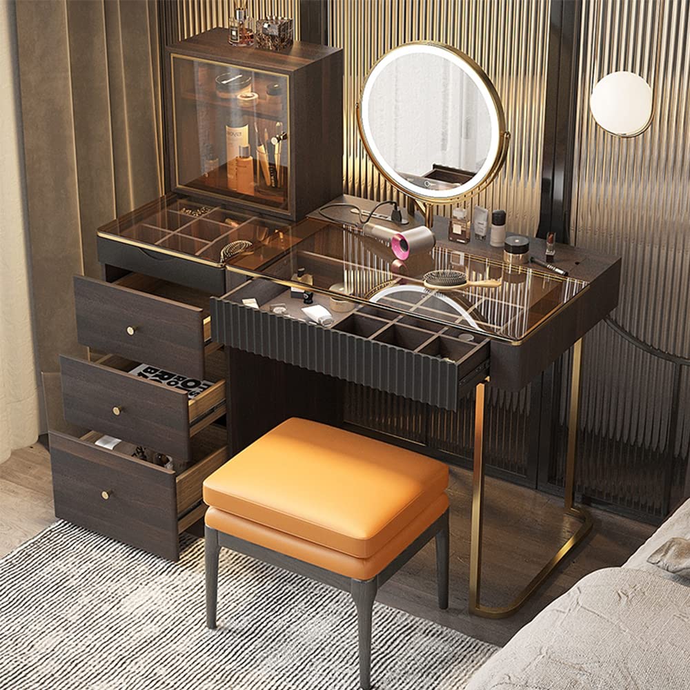 Mid Century Modern Vanity Desk, Makeup Vanity Table with PU Leather Stool