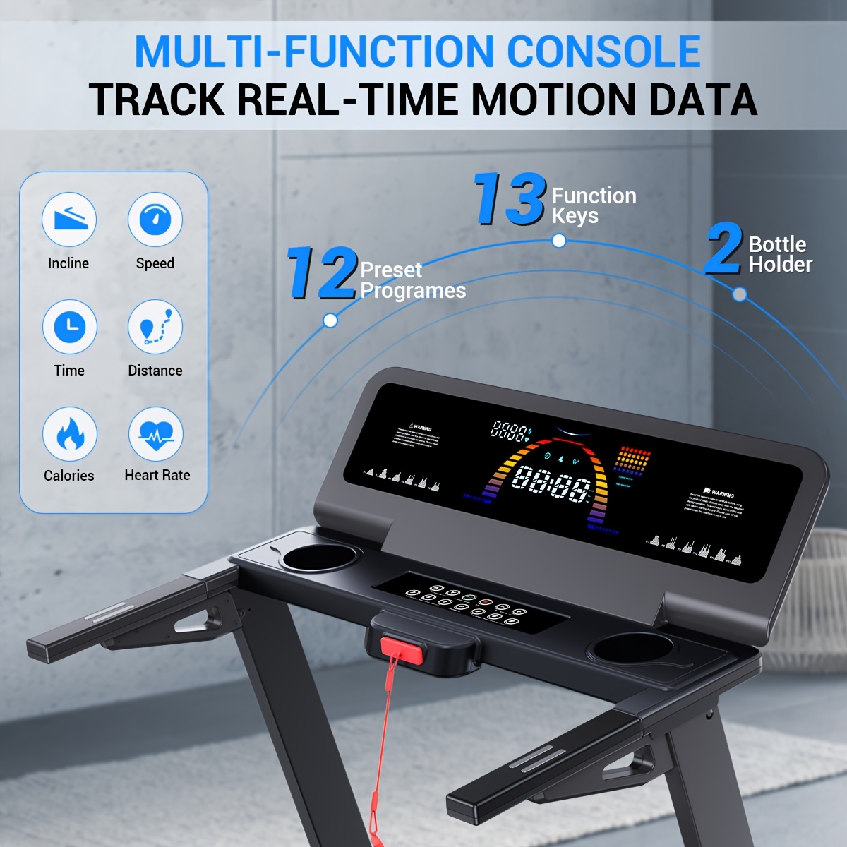 Treadmill with 15% Automatic Incline - 500 lbs weight capacity, 4.5 horsepower foldable electric treadmill, maximum speed of 10.0 MPH, 15-level adjustable resistance, brushless motor for quiet operation, with cup and phone holder