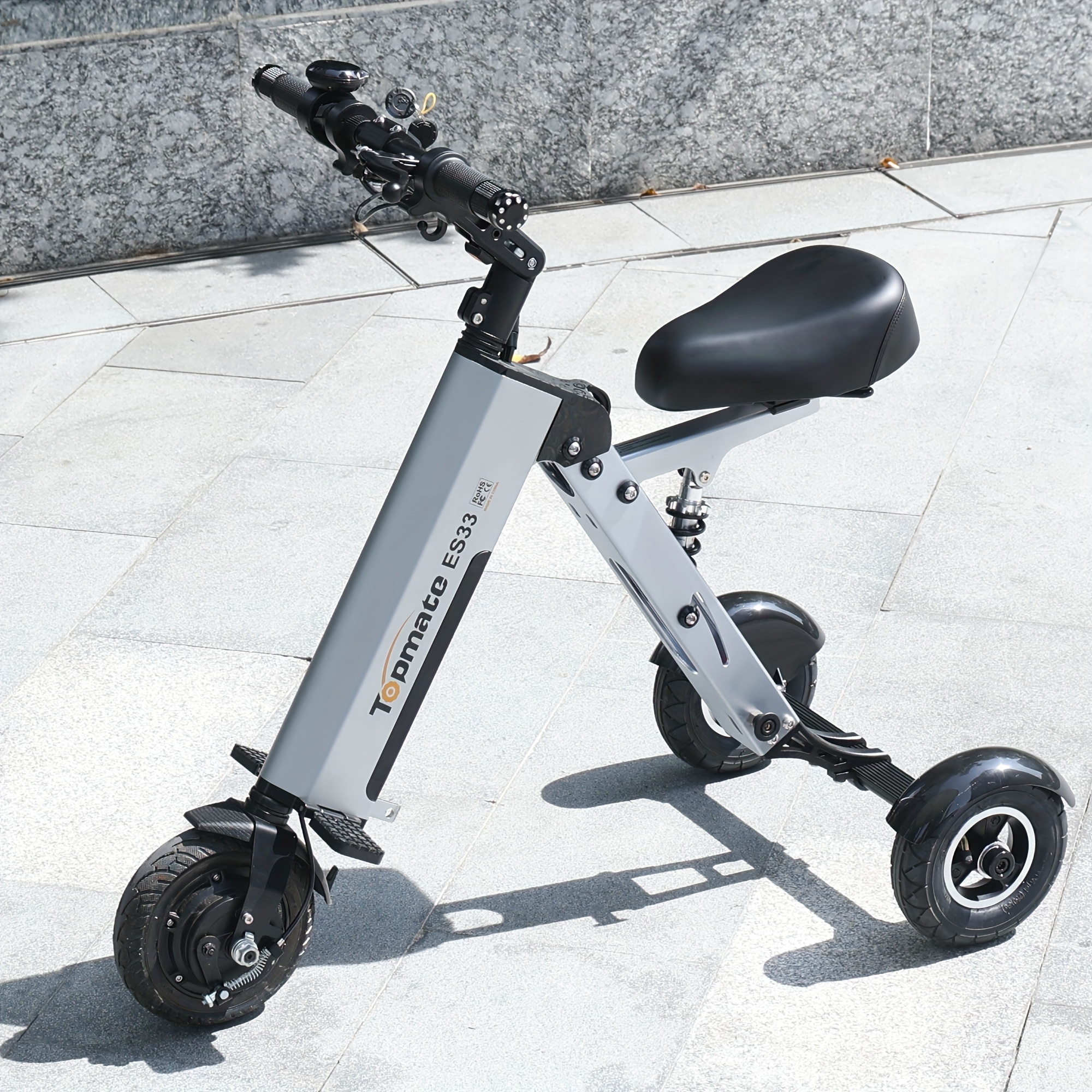 TopMate electric scooter, 8inch three-wheeled foldable model with adult seat, lightweight electric scooter equipped with a removable 36V 7.8AH battery and reverse function