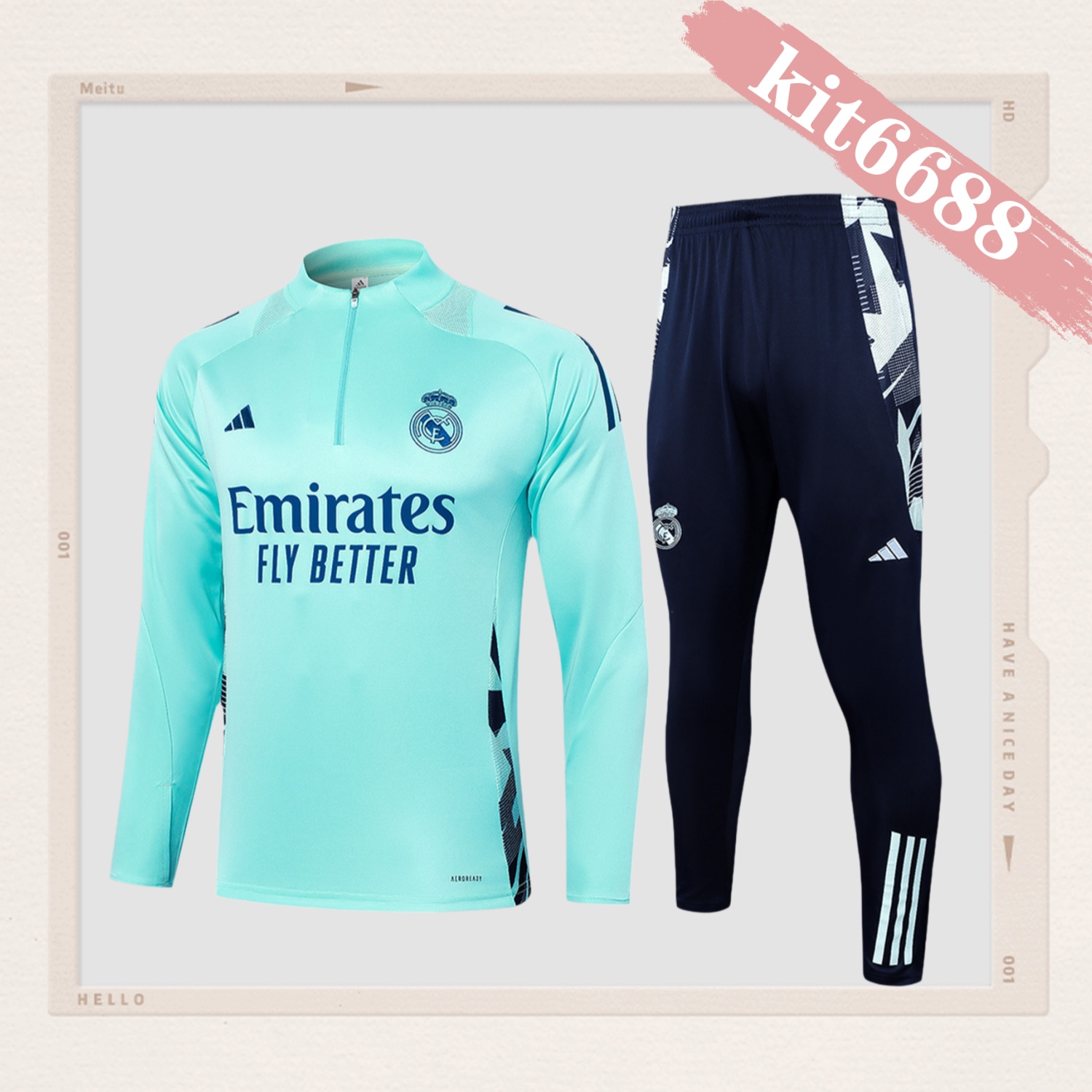 2024/2025 Real Madrid Light Green Adult Half Zip Training Kit (Adult Kit)