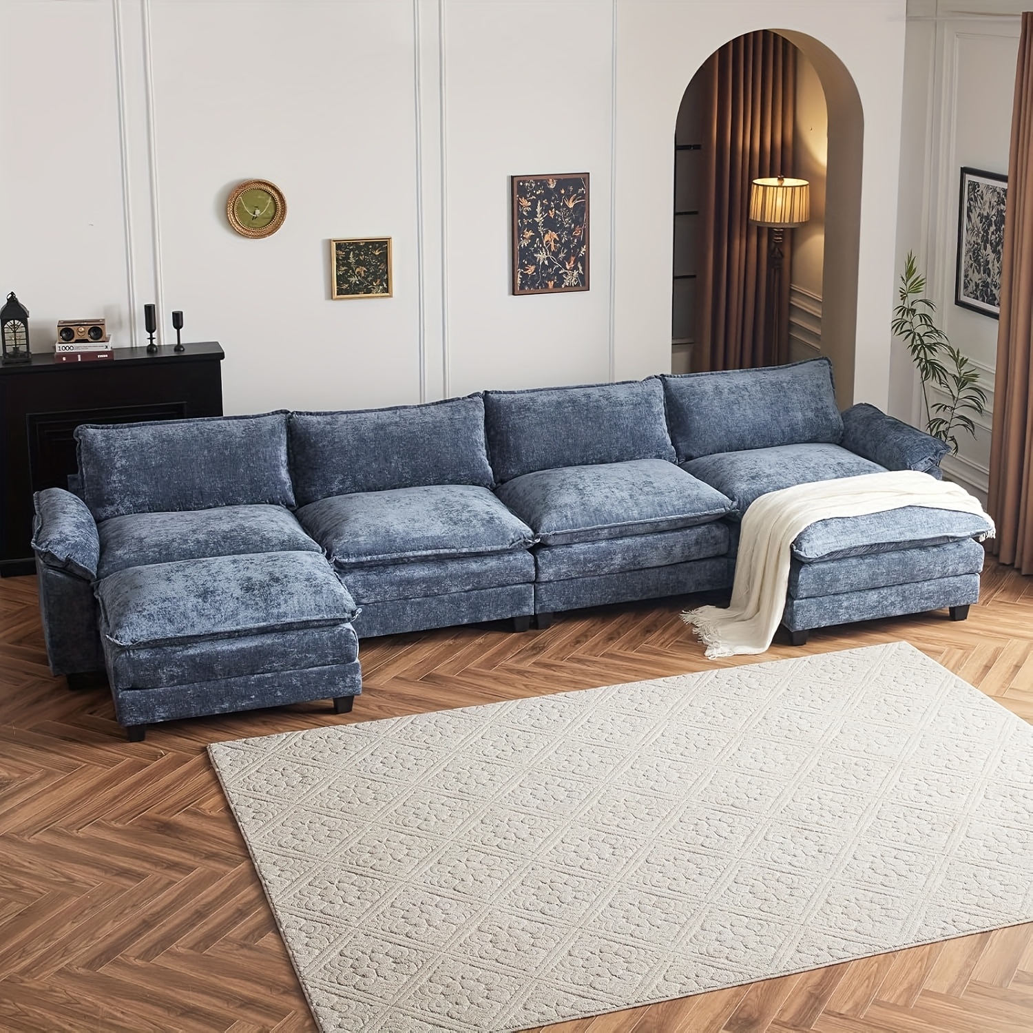 Double-layer modular sofa in chenille teddy velvet