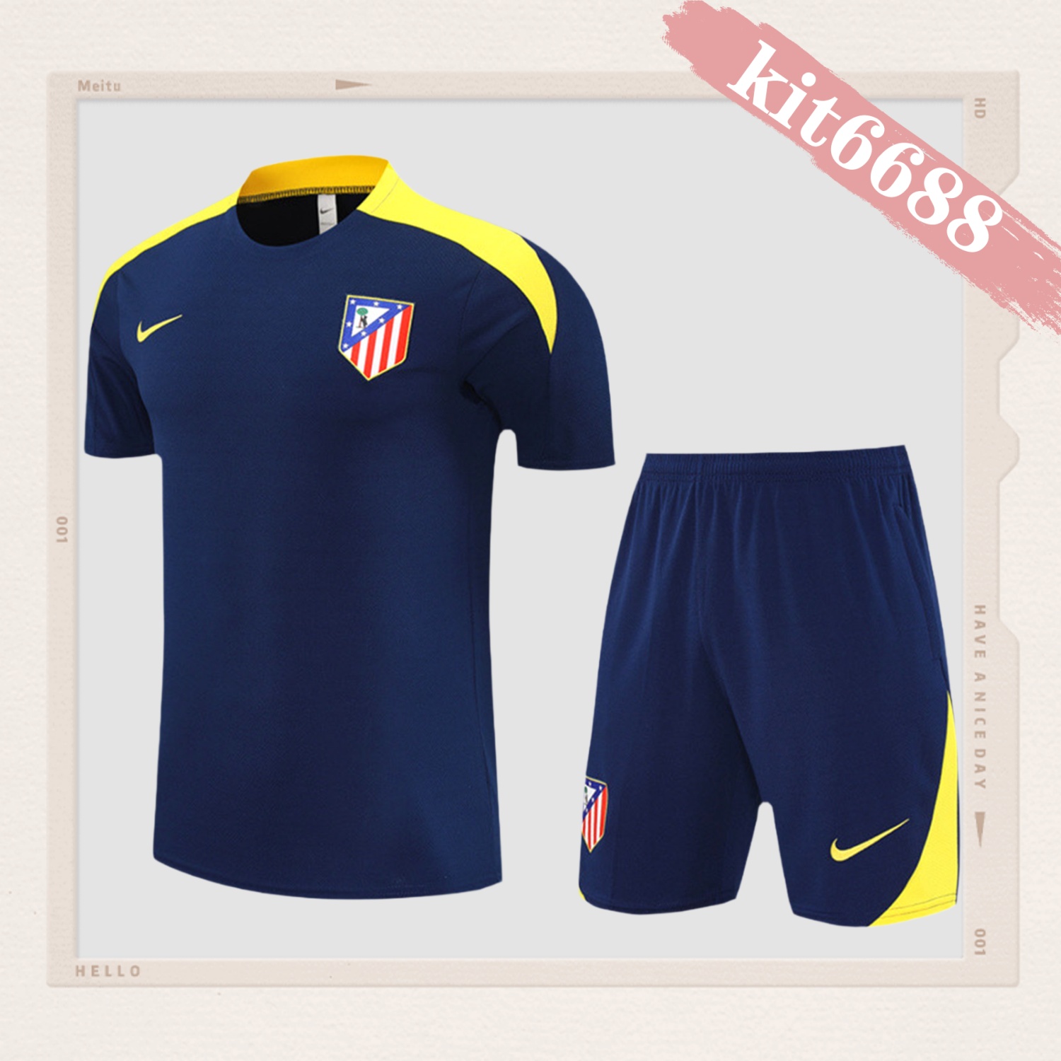 2025/2026 Atletico Madrid Dark Blue Kids Short Sleeve Training Clothes (Kids Kit)