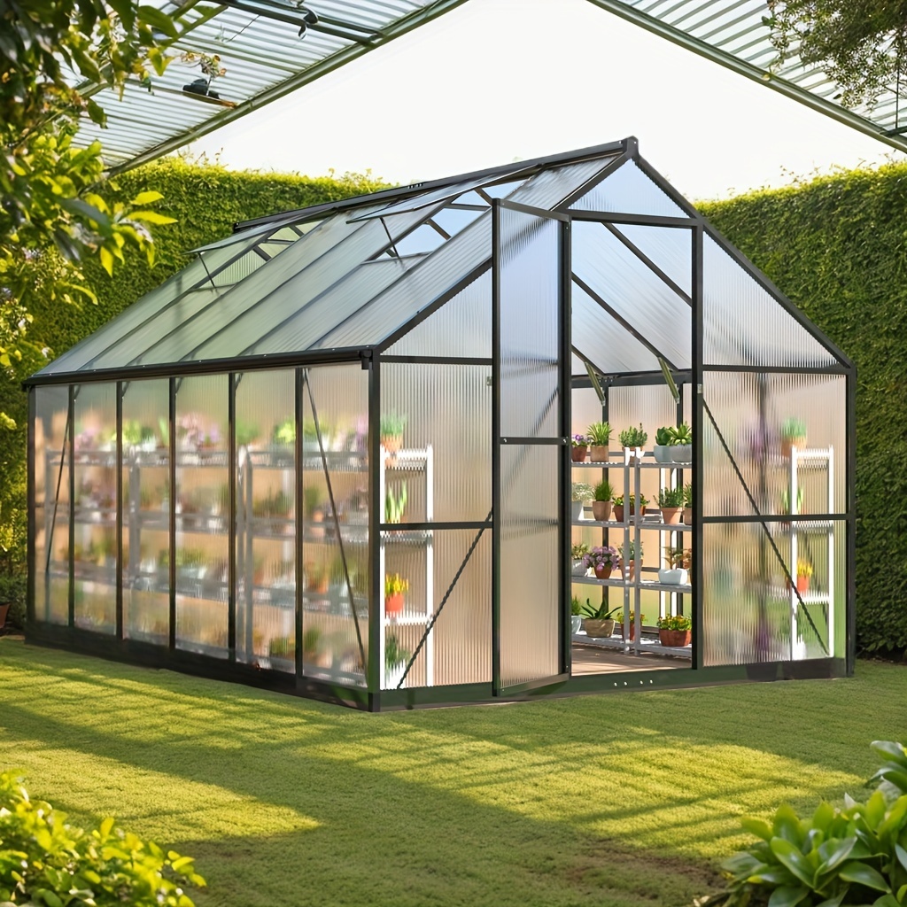 PAITOMAX Quick-Install Greenhouse made of polycarbonate and aluminum alloy, cold-resistant and insulated, with windows, large walk-in design, suitable for backyard and outdoor gardening