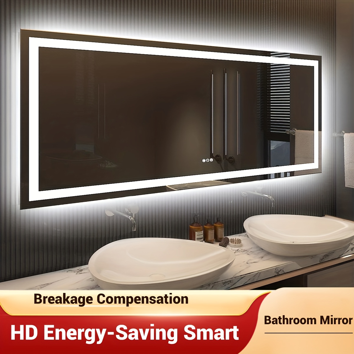LED Bathroom Mirror - Anti-fog and shatterproof tempered glass, large modern vanity mirror, suitable for bathrooms and dressing rooms, perfectly suited for homes/hotels/apartments (with front and rear dual lights)