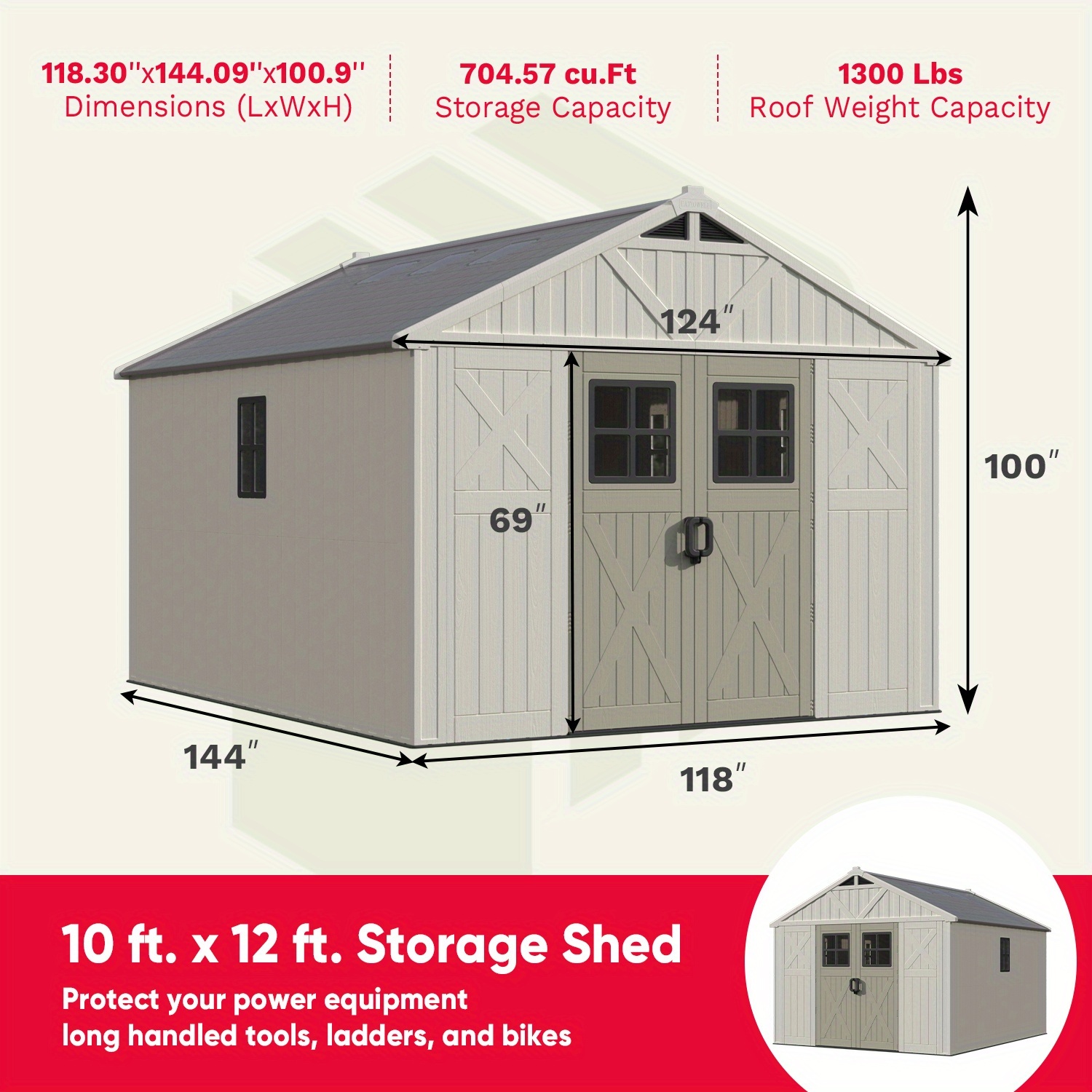 Self-developed blow-molded 10X8&10X10FT&10X12FT tool shed