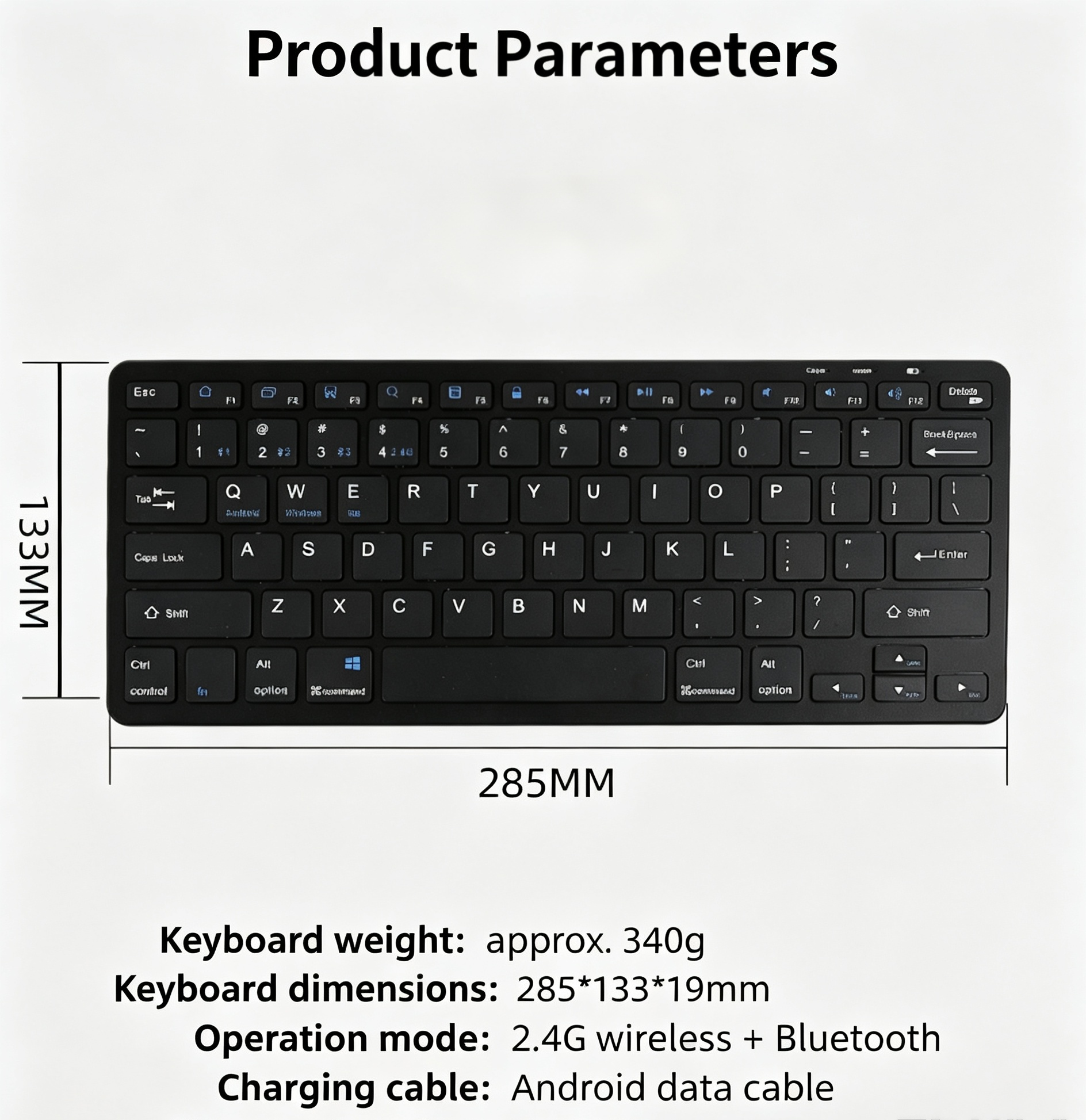 Slim Tri-Mode Wireless Rechargeable Keyboard, Bluetooth & 2.4G Portable Keyboard for Computer Tablet Phone, Ultra Thin Office Keyboard