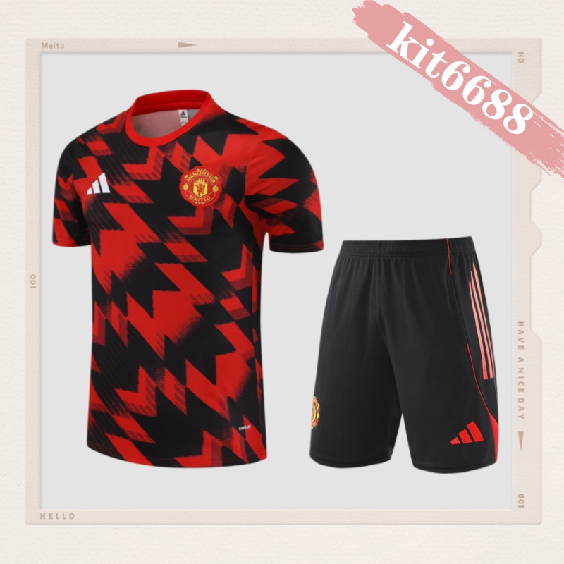 25/26 Manchester United Red and Black [Camouflage Style] Short Sleeve Training Wear ( Adult kit Kids )
