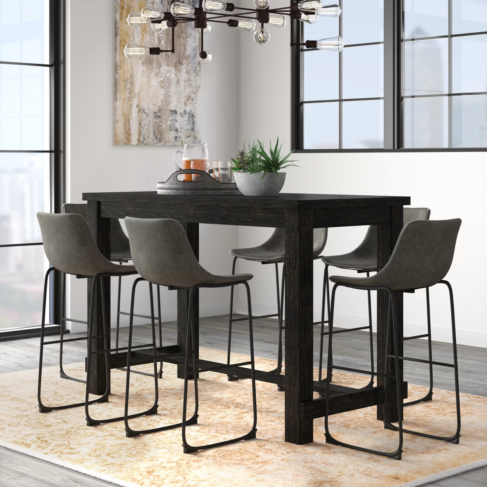 Bamey 6 - Person Bar Height Solid Wood Dining Set