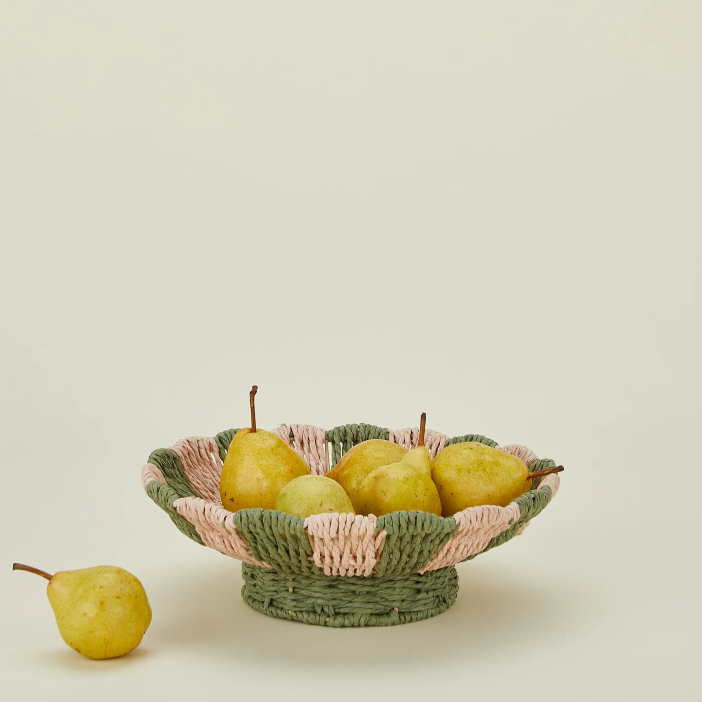 Woven Rope Footed Bowl - Green Stripe