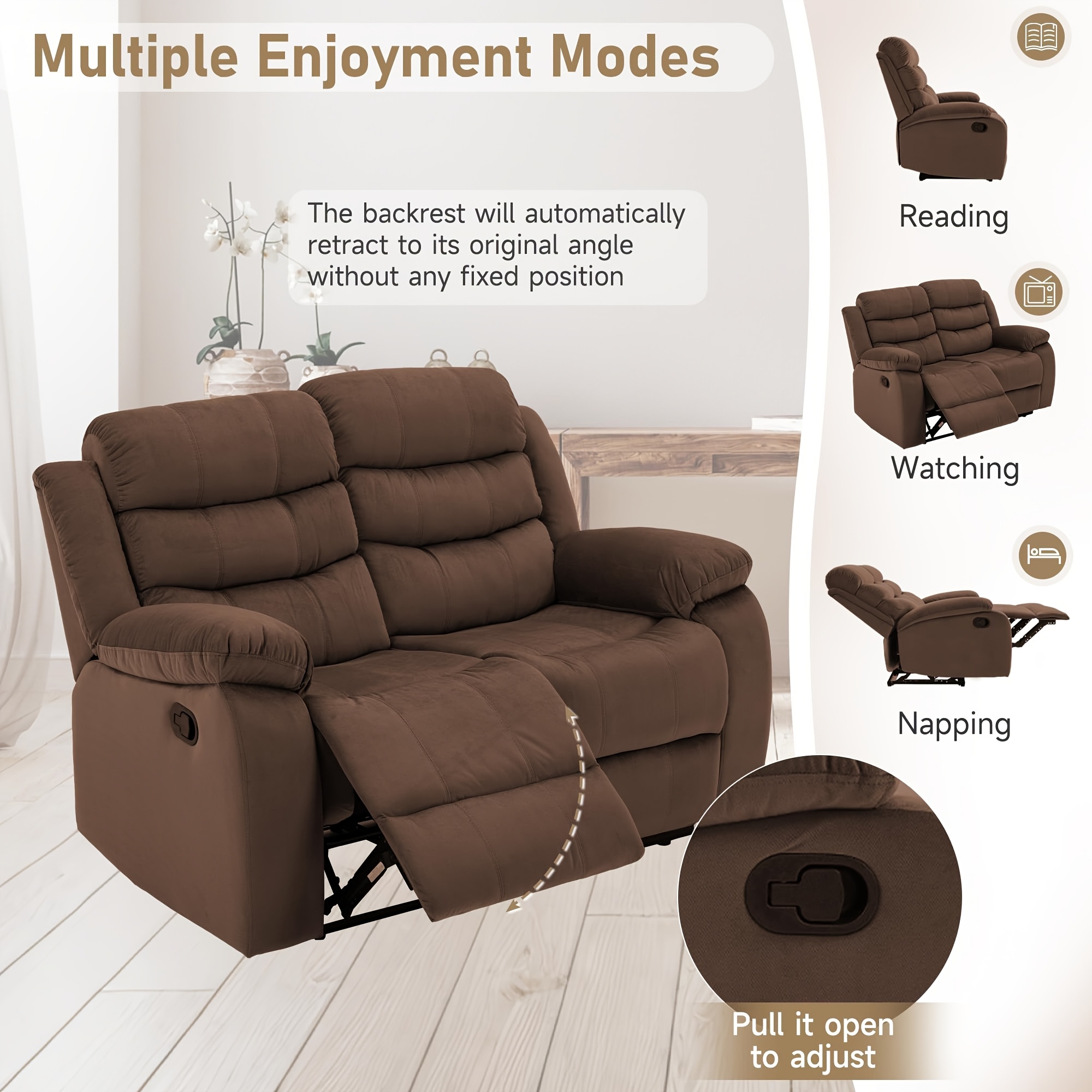 Double recliner, double adjustable recliner with side pockets, manual recliner sofa suitable for the living room, home recliner sofa set, sofa with recliners, double sofa suitable for the living room and home theater