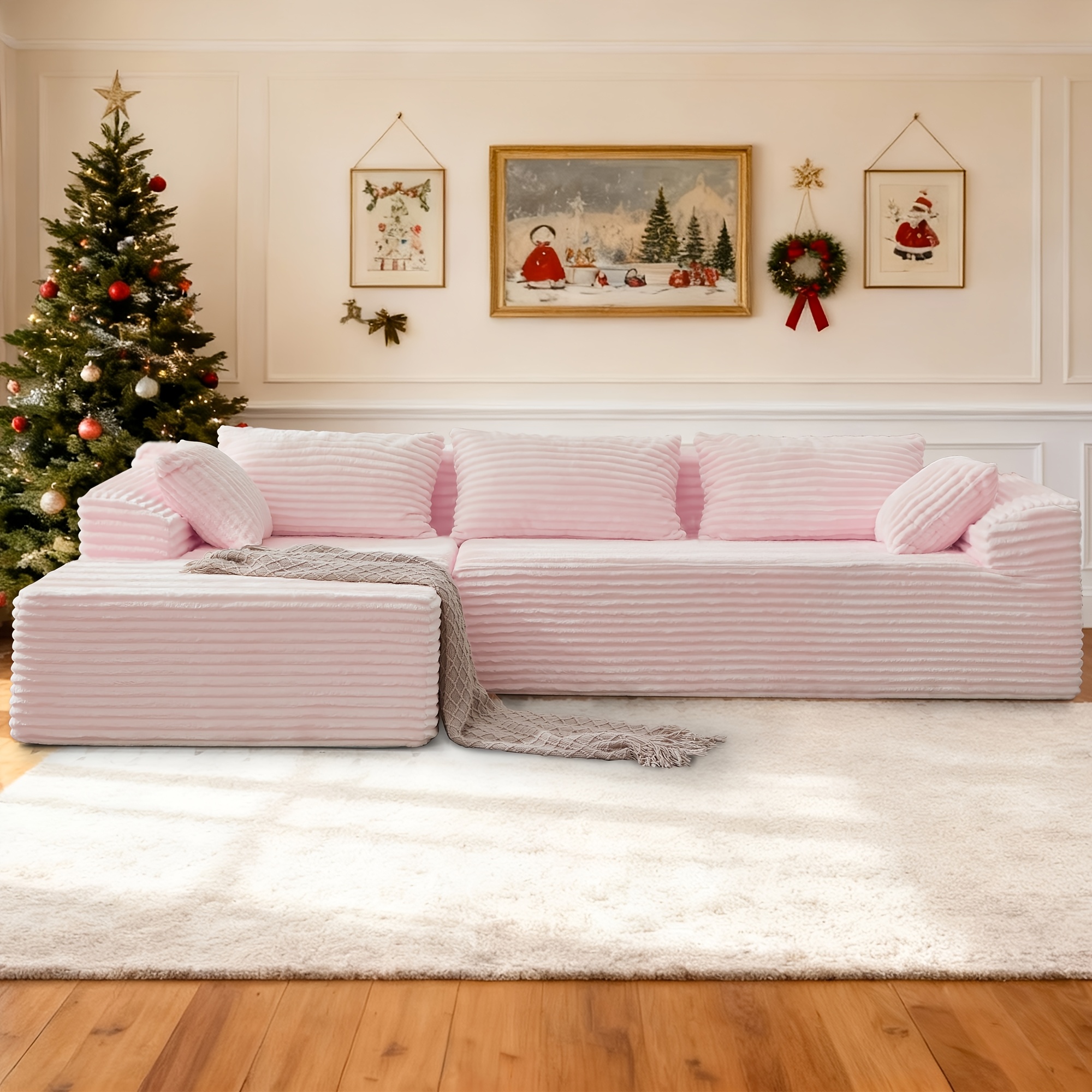 106.4inch Luxurious cloud sofa set with comfortable chaise lounge, frameless L-shaped sofa set for living room, deep-seated minimalist modular sofa bed, suitable for bedroom, apartment, lounge, extra-large sofa set