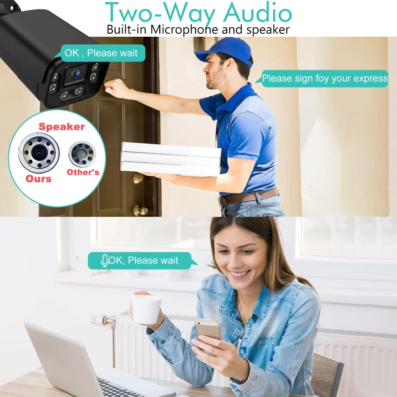 Gadinan 4K 8MP IP Camera Two Way Audio CCTV Recording Outdoor POE H.265 Onvif Metal Black 4MP Human Detection Surveillance Cam