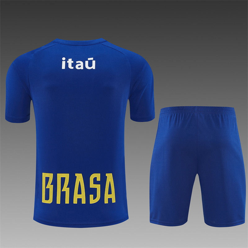 2024/2025 Brazil variegated blue Adult & Kids Short Sleeve Training Suit (Adult & Kids  Kit)