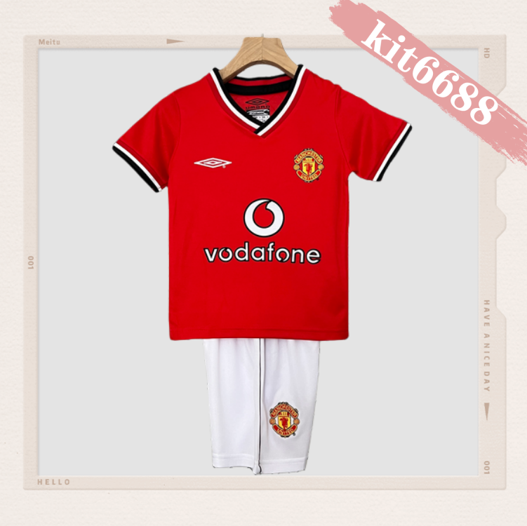 00/01 Manchester United home ground Retro Football Soccer Kids Kit