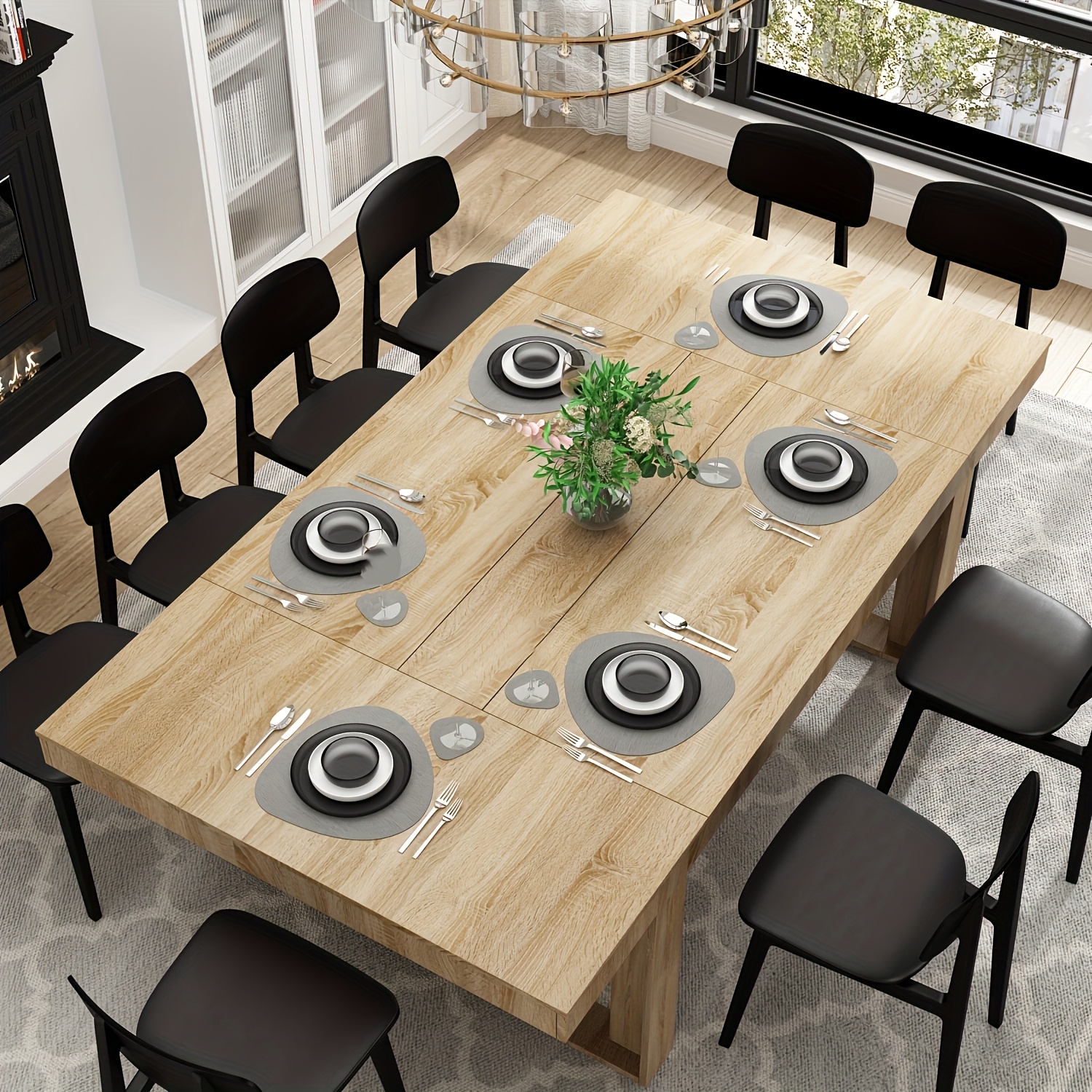A large rectangular dining table, suitable for 6 to 8 people, designed for modern kitchens, with a brown finish.